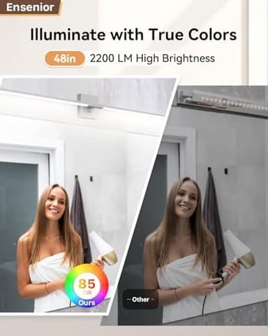 Ensenior Modern Bathroom Vanity Light 48 Inch, Built-in Dimmer, 28W Dimmable 5CCT LED Light Fixture Over Mirror, Baked-on Matte Grey Vanity Lights for Mirror Cabinets Bedroom - FCC & ETL Certificated - Image 7