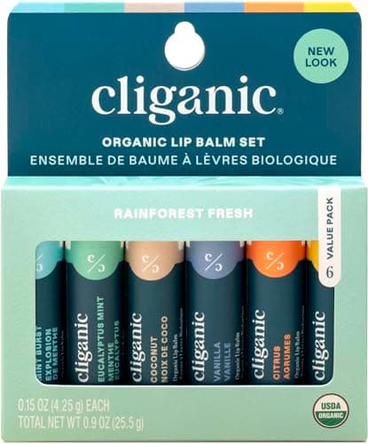 Cliganic Organic Lip Balm Set (6 Flavors) - 100% Natural Hydrating, Moisturizing for Dry Cracked Lips, for Men & Women - Image 1