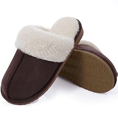 Litfun Women's Fuzzy Memory Foam Slippers Fluffy Winter House Shoes Indoor and Outdoor, Coffee 9-10 - Image 3