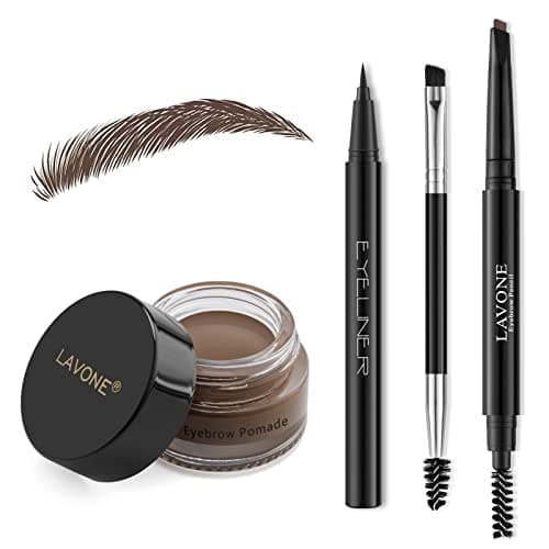 LAVONE Makeup Kit With Eyebrow Stamp Pencil, Waterproof Brow Pencil & Pomade, Eyeliner, Dual-ended Eyebrow Brush, Dark Brown - Image 1