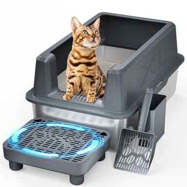 Enclosed Stainless Steel Cat Litter Box with Lid, Extra XL Large Metal Litter Box with High Sided, Easy Clean, Odorless, Anti-Urine Leakage, Includes Scoop (Darkgray) - Image 1