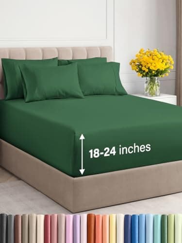Extra Deep Queen Sheet Set - 6 Piece Breathable and Cooling Sheets - Hotel Luxury Bed Sheets Set - Easy Fit - Soft, Wrinkle Free and Comfy Sheets Set - Emerald Green Sheet Set with Extra Deep Pockets - Image 3