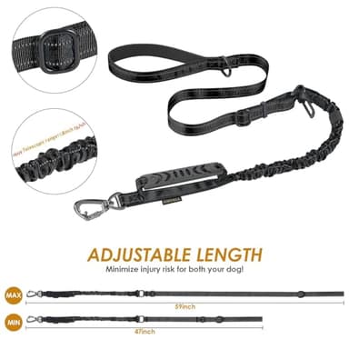 AUBELL Tactical Dog Leash Heavy Duty,4-6ft Reflective Strong No Pull Bungee Leash for Medium Large Dogs with Comfortable Padded Double Handle,Car Seat Belt,360 Degree Rotating Carabiner,Black - Image 4