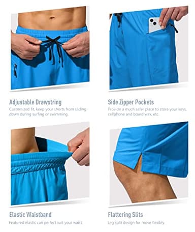 Men's Swim Trunks Quick Dry Board Shorts with Zipper Pockets Beach Shorts Bathing Suits for Men - No Mesh Liner(Lake Blue,M) - Image 6