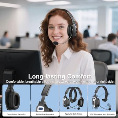 BRAMMAR Trucker Bluetooth Headset with AI Noise Cancellation Microphone, Trucker Headset with 65Hrs Talk Time & Mute Button, Multipoint Connection, Bluetooth Headsets Fit for Truck Drivers/Cell Phones - Image 5