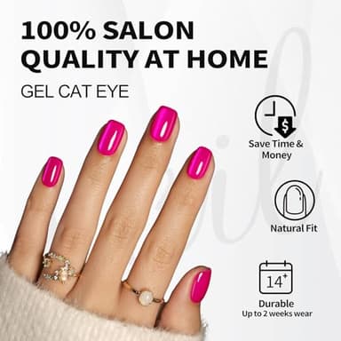 SHANGMENG Soft Gel Hot Pink Press on Nails Short - Cat Eye Press on Nails Square for Women Gift, Natural Fit & Glossy Stick on Nails with Glue in 16 Sizes - 32 Reusable Fake Nails, Hot Pink - Image 2