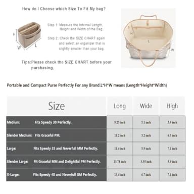 LEXSION Felt Purse Bag Organizer Insert with zipper Bag Tote Shaper Fit Speedy Neverful PM MM 8021 Beige XL - Image 6