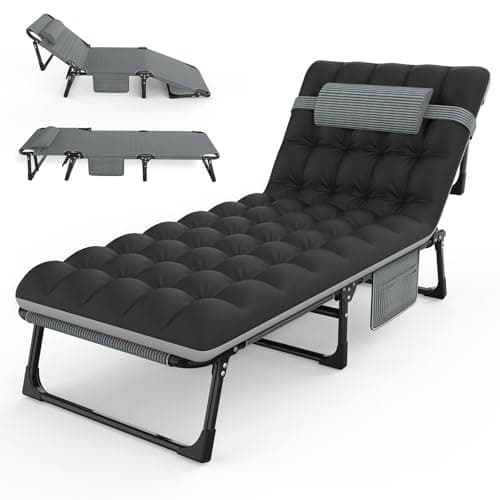 Suteck Folding Camping Cot, All-in-One Portable Outdoor Cot Heavy Duty Sleeping Bed for Adults Camp Bed Cots Build in Pilllow Mattress for Home Office Nap Beach Travel, Grey - Image 1