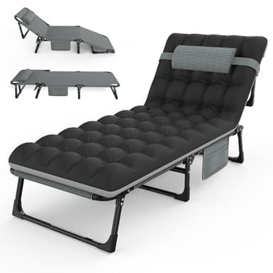 Suteck Folding Camping Cot, All-in-One Portable Outdoor Cot Heavy Duty Sleeping Bed for Adults Camp Bed Cots Build in Pilllow Mattress for Home Office Nap Beach Travel, Grey - Image 1