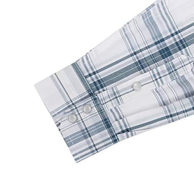 COEVALS CLUB Men's Long Sleeve Casual Western Two Pockets Work Plaid Pearl Snap Button Up Shirt (White Plaid/L, 28#) - Image 6