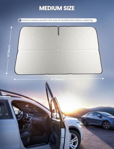 Lamicall Car Windshield Sunshade Umbrella – 5-Layer UV Block, 10-Rib Fiberglass Frame for Heat Insulation, 57"x33" Front Window Interior Sun Protection, for Medium Sedan, SUV Windshield - Image 7