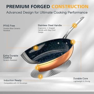 Nuwave 3-Piece 8”, 10”, 12” Forged Lightweight Frying Pan Set, G10 Healthy Duralon Blue Ceramic Ultra Non-Stick, Ergonomic Stay-Cool Handles, Induction-Ready & Works on All Cooktops - Image 6