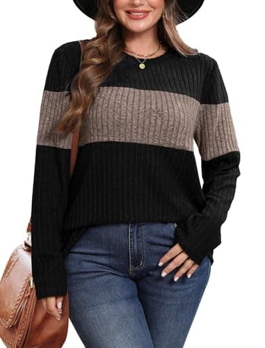 Fall Outfits for Women 2025 Long Sleeve Shirts Dressy Casual Tops Winter Clothing Trendy Sweaters Color Block Coffee L - Image 5