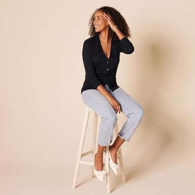 Amazon Essentials Women's Lightweight V-Neck Cardigan Sweater (Available in Plus Size), Black, Large - Image 5