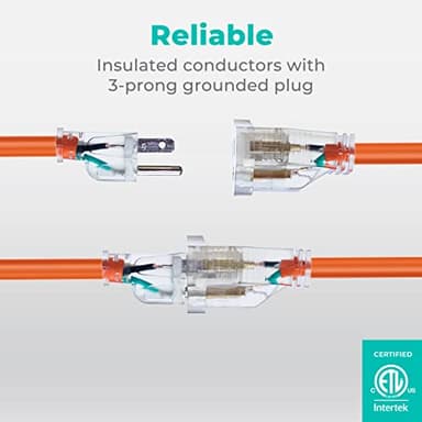 KMC 50ft 16AWG Outdoor Extension Cord, SJTW 16/3 Lighted Power Cord, Bright Orange, ETL Certified (50ft/15.24m) - Image 5