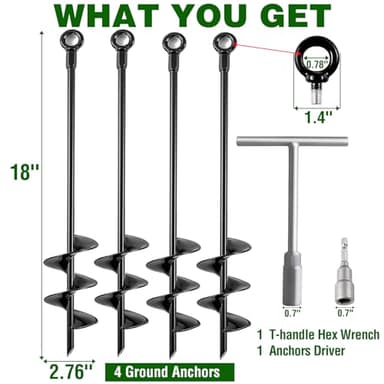 Fabulas Ground Anchors Heavy Duty, Swing Set Anchor Kit 18 Inch 4 Pack Screw in Earth Anchors Trampoline Stakes High Wind Metal Auger Anchor for Shed Tent Carports Securing Animals Camping Mobile Home - Image 6