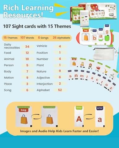 ZIKAQUQI Spelling&Talking Flash Cards for Toddlers 3-8 Years Old - Speech Therapy with 107 Sight Words - Sensory Toys for Kids with Autism, Montessori Learning Toys, Ideal Gifts for Boys&Girls - Image 4