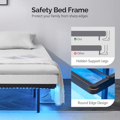 VINGLI Floating Bed Frame Queen with USB Charging Station/LED Lights, 14'' Platform Bed Frame Heavy Duty Metal Bed Queen Size for Kids Teens & Adults, No Box Spring Needed,Black - Image 3