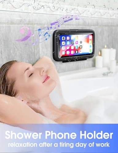 LC-dolida Shower Phone Holder Waterproof 480 Rotation Phone Stand Case Mount for Bathroom Batheub Kitchen Wall Mirro Compatible with iPhone 17 16 15 14 13 Plus Pro Max XS XR up to 6.8" Cell Phone - Image 2
