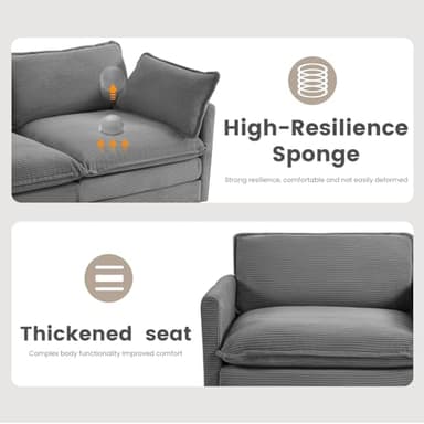 ROWHY Oversized Modular Sectional Sofa with Movable Ottoman, 112 Inch 4 Seat Modern Corduroy Sofa Set, Convertible L Shaped Couch for Living Room and Office, Dark Grey - Image 6