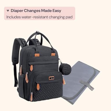 BabbleRoo Diaper Bag Backpack - Baby Essentials Travel Tote - Multi Function Water Resistant Diaper Bag, Travel Essentials Baby Bag with Changing Pad, Stroller Straps & Pacifier Case - Unisex, Black - Image 8