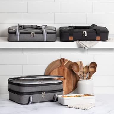 Stack Store Plus More Insulated Expandable Casserole Carrier with Baking Dish and Lid - Lasagna Holder for Picnic Potluck Beach Day Trip Camping Hiking - Hot and Cold Thermal Bag in Gray - Image 5