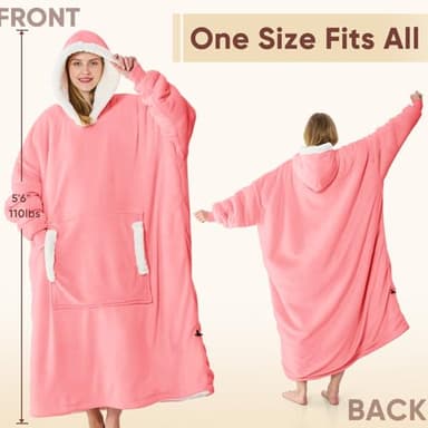 yescool Wearable Blanket Hoodie - Gifts for Women Her Girlfriend, Birthday Christmas Gifts For Mom, Oversized Flannel Sherpa Blanket Sweatshirt, One Size Fits All (Pink) - Image 3