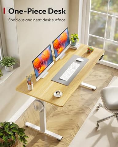 SANODESK Electric Standing Desk 55 x 28 Inches Whole-Piece Desktop Height Adjustable Stand Up Desk w/6-Button Controller Ergonomic Computer Desk for Home Office, White Frame + Natural Tabletop - Image 5