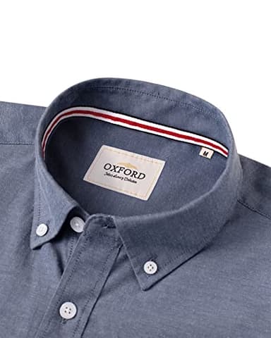 Alimens & Gentle Mens Solid Oxford Shirt Long Sleeve Dress Shirt Work Casual Button Down Shirts with Pocket Navy - Image 2