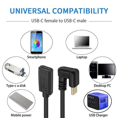 Poyiccot USB Type C Extension Cable 2ft/60cm, 180 Degree U Shape USB C Extender, 10Gbps 3A USB 3.1 Type C Male to Female Extension Cable for Smartphone, MacBook Pro & USB C Charger - Image 3