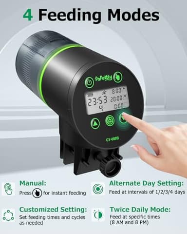 Automatic Fish Feeder for Aquarium, Auto Fish Food Dispenser with Timer and Feeding Ring, Moisture-Proof, Smart Fish Tank Vacation Feeder with 2 AAA Batteries - Image 4