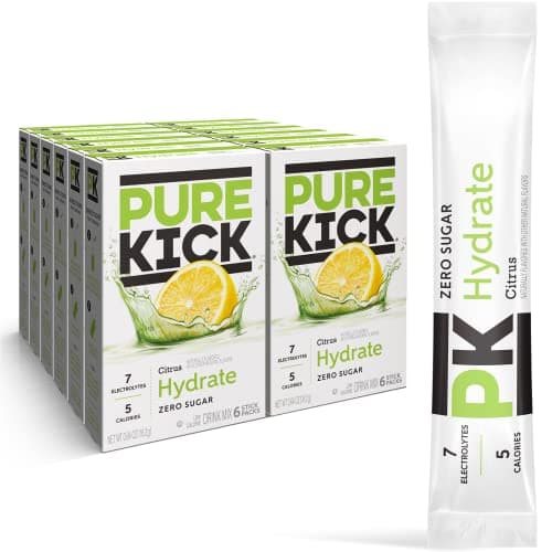 PURE KICK Hydration Singles To Go Drink Mix, Citrus, Includes 12 Boxes with 6 Packets in each Box, 72 Total Packets - Image 1