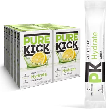 PURE KICK Hydration Singles To Go Drink Mix, Citrus, Includes 12 Boxes with 6 Packets in each Box, 72 Total Packets - Image 1