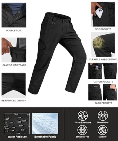 Zoofly Mens Hiking Pants with Pockets Water Proof Cargo Work Pants for Men Ripstop Army Cargo Pants Elastic Waist Black 40W*34L - Image 4