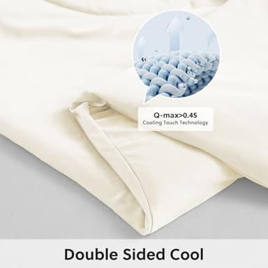 HOMFINE Cooling Comforter Japanese Double-Sided Cold Tech Fabric Cooling Blanket for Night Sweats Hot Sleepers, Q-Max 0.45 Soft Breathable Silky Smooth Lightweight Beige Summer Comforter Queen - Image 3
