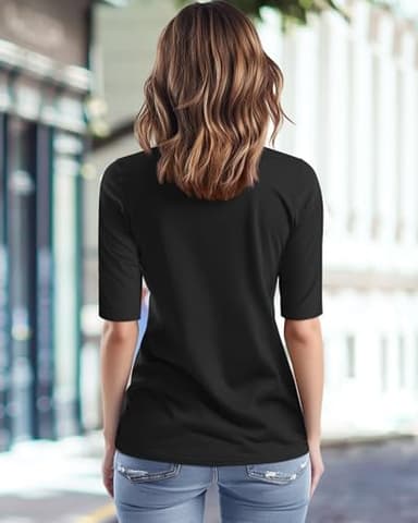 Riyiper 3 Pack Elbow Length Tee Shirts for Women 1/2 Half Sleeve Tops Crewneck Cotton Slim Fit Casual Summer Basic Tee(Black, White, Light Gray,M) - Image 6
