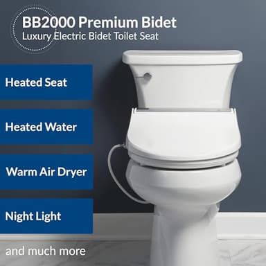 Bio Bidet BB2000 Bliss Electric Bidet Toilet Seat, Warm Water with Air Dryer, Heated Seat with Sensor and Slow Close Lid, Night Light, Remote Control, Elongated, White - Image 3