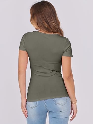 ANRABESS Women Short Sleeve Tops Scoop Neck Ribbed Knit Slim Fitted Basic Tee Shirts Casual Summer Clothes 2025 Fall Outfits Army Green X-Large - Image 6