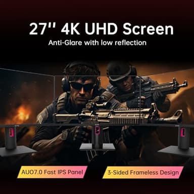 KTC 27" 4K UHD 144Hz Gaming Monitor - Fast IPS Panel 160Hz 1ms GTG, HDR400 132% sRGB, HDMI2.1/DP1.4, VESA Mount, Height/Tilt/Pivot/Swivel Stand, Vertical Monitor Ideal for Gamers, Designers - Image 2