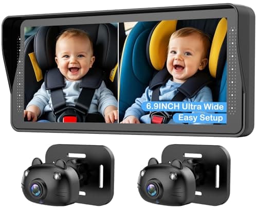 Dual Baby Car Camera for 2 Kids - 6.9'' Split Screen Ultrawide HD Display with Two Cameras, Easy Setup, Rotatable Night Vision Cameras, Ideal for Parents, Grandparents, Safe & Clear Viewing - Image 1