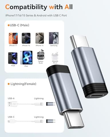 Temdan 4 Pack Lightning to USB C Adapter for iPhone 15/16/17 Pro/17 Pro Max,for iPhone 17/16 Charger,17/16 Accessories,Fast Charging & Data Transfer,USB C Charger Connector Cable,Not for Audio/OTG - Image 2