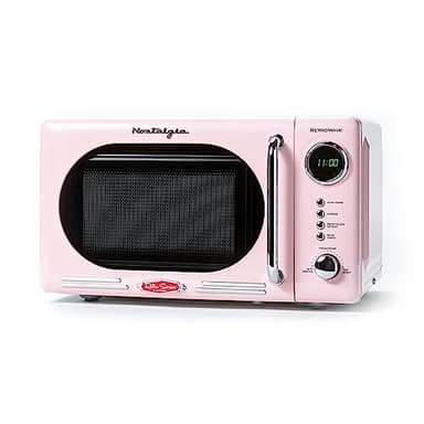 Nostalgia Retro Compact Countertop Microwave Oven 0.7 Cu. Ft. -700-Watts with LED Digital Display-Child Lock-Easy Clean Interior-Pink - Image 1