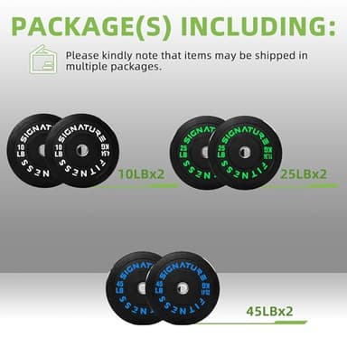 Fitvids Olympic Bumper Plates Set, 2" Weight Plates for Strength Training & Weightlifting, 160LB Set (10LB, 25LB, 45LB), Multiple Packages - Image 2