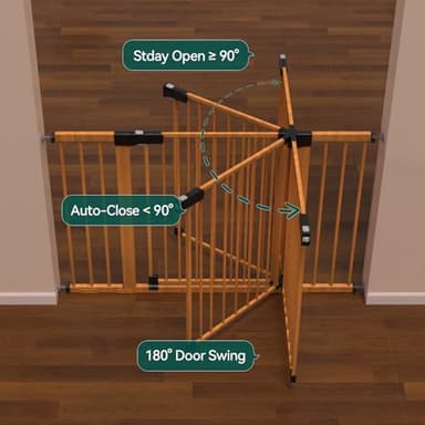 BABELIO 29-48" Metal Baby Gate with Brown Wood Pattern, Auto Close Dog Gate for The House, Stairs and Doorways, Pressure Mounted Pet Gate with Door, Safety Gate for Child and Pets - Image 6