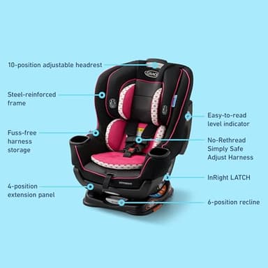 Graco Extend2Fit Convertible Baby Car Seat, Rear and Forward Facing, Adjustable Extension Panel for Extra Legroom, Kenzie - Image 7