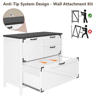 Lateral File Cabinet with 4 Drawers Farmhouse File Cabinet for Letter/Legal/A4 Size Hanging Files, Large Wood File Storage Cabinets Printer Stand for Home Office Cabinet, White and Black - Image 6