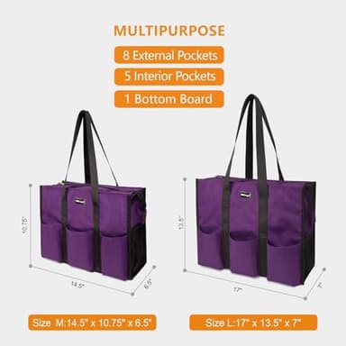 TOPDesign Utility Water Resistant Tote Bag with 13 Exterior & Interior Pockets, Top Zipper Closure & Thick Bottom Support, for Working Women, Teachers, Nurses, Accountants (Purple) - Image 2