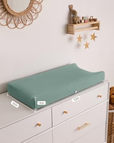Blissful Diary Muslin Changing Pad Cover for Girls Boys, Ultra Soft Breathable Cotton, Baby Diaper Change Table Pad Covers, 2Pack (Roman Green&Leaf) - Image 5