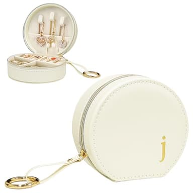 COLLECTIVE HOME Monogram Jewelry Box for Travel - 4.5 Inch Spacious Organizer with Zipper Closure, Gold Chain & Letter Engraving, Personalized Gift Case for Women/Bridesmaids (j) - Image 1