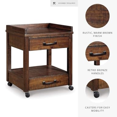Signature Design by Ashley Baldridge Rustic Industrial Office Printer Stand with Storage, Brown - Image 3
